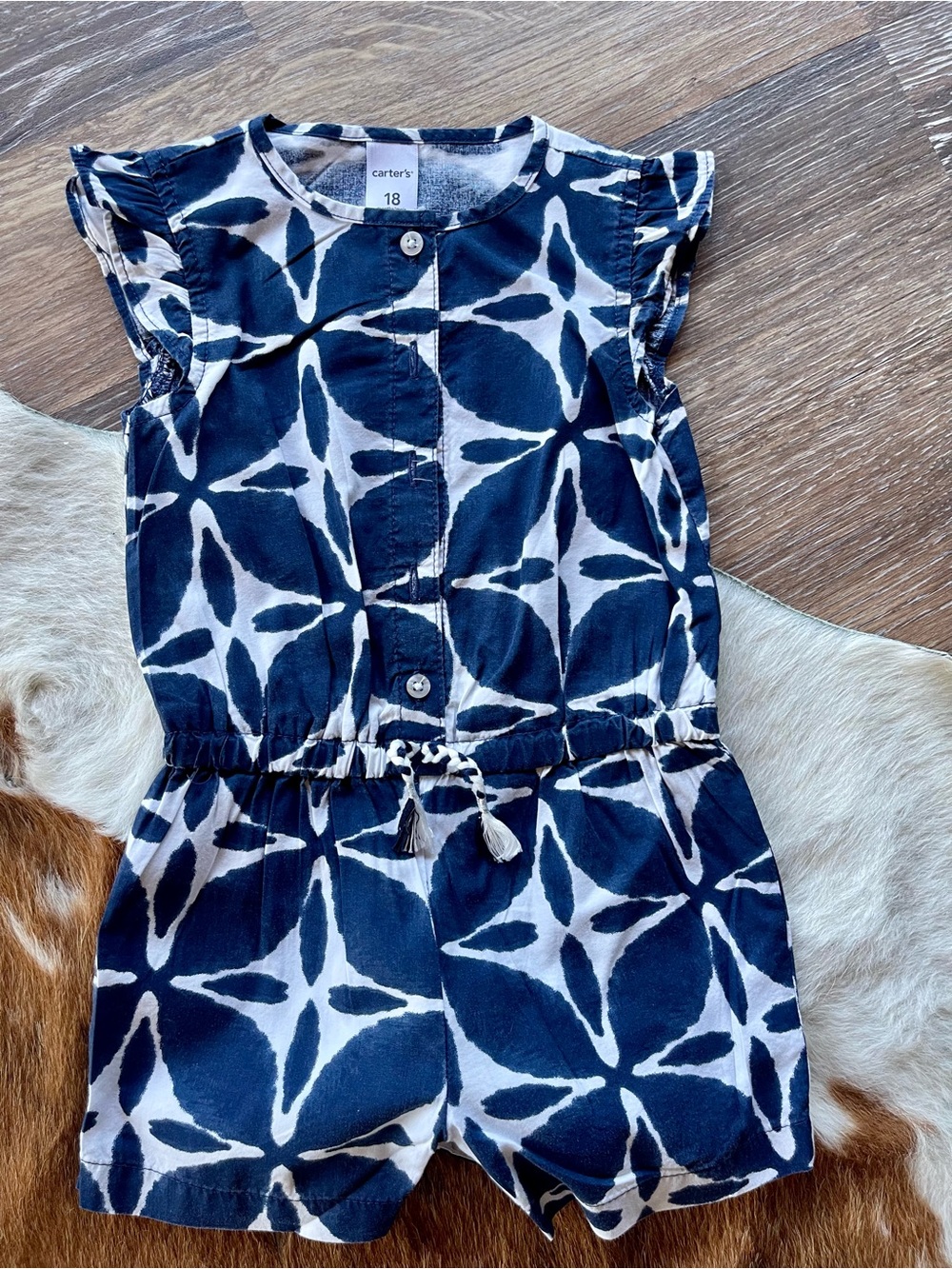 Carter's Navy & White Tie-Dye Star Print Romper